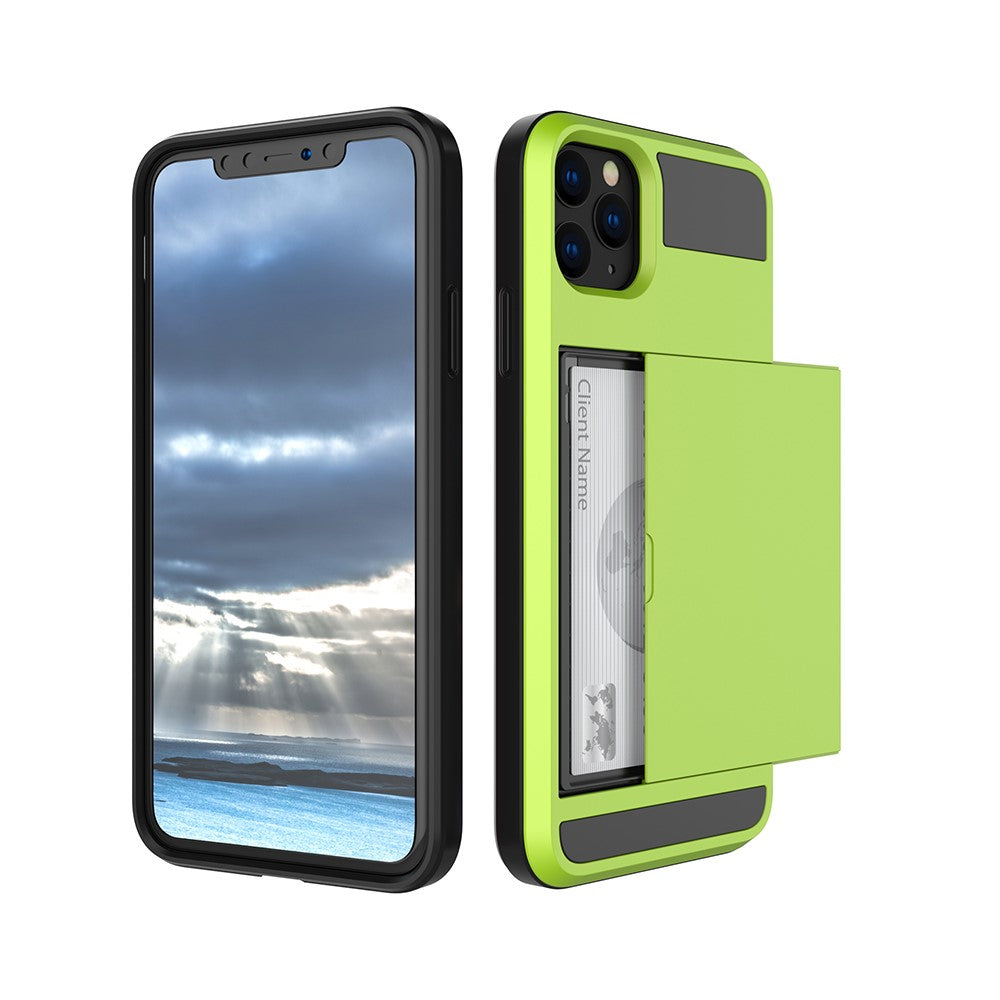 For iPhone 11 6.1 inch (2019) Slide Card Holder PC + TPU Hybrid Mobile Phone Casing