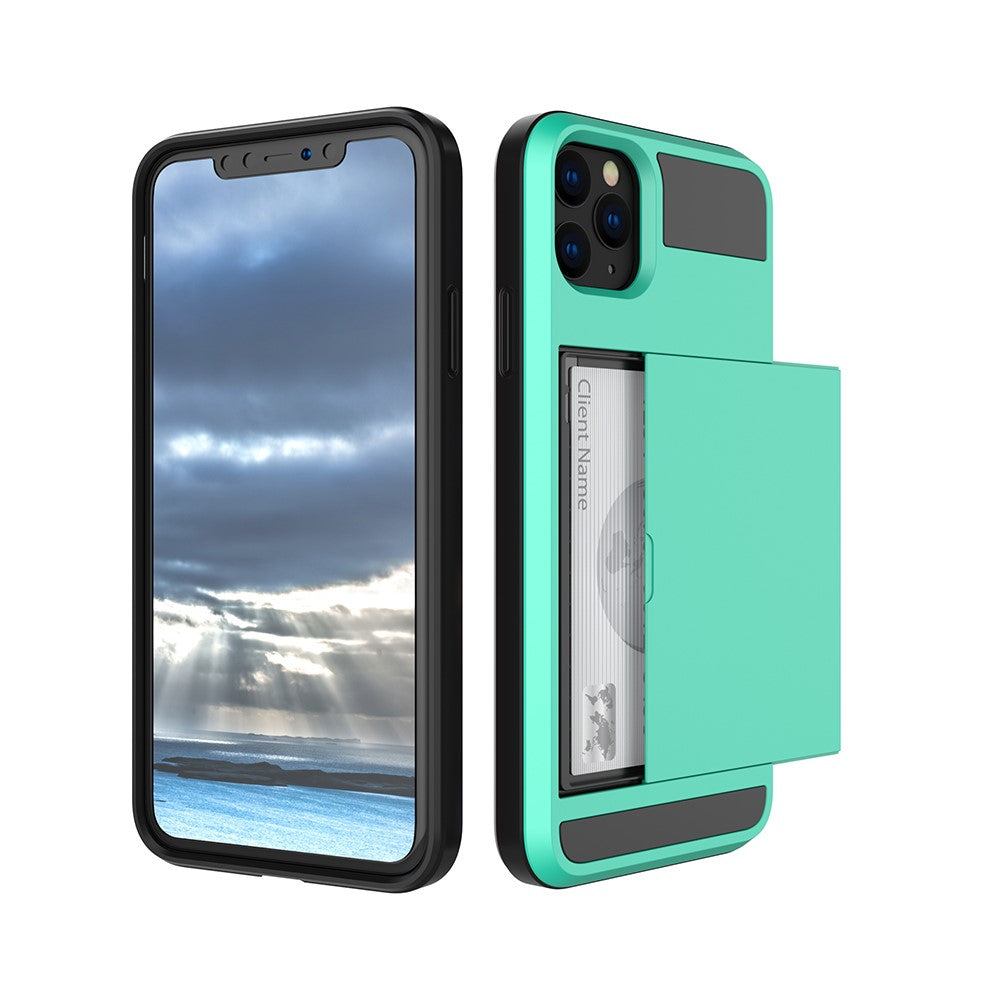 For iPhone 11 6.1 inch (2019) Slide Card Holder PC + TPU Hybrid Mobile Phone Casing