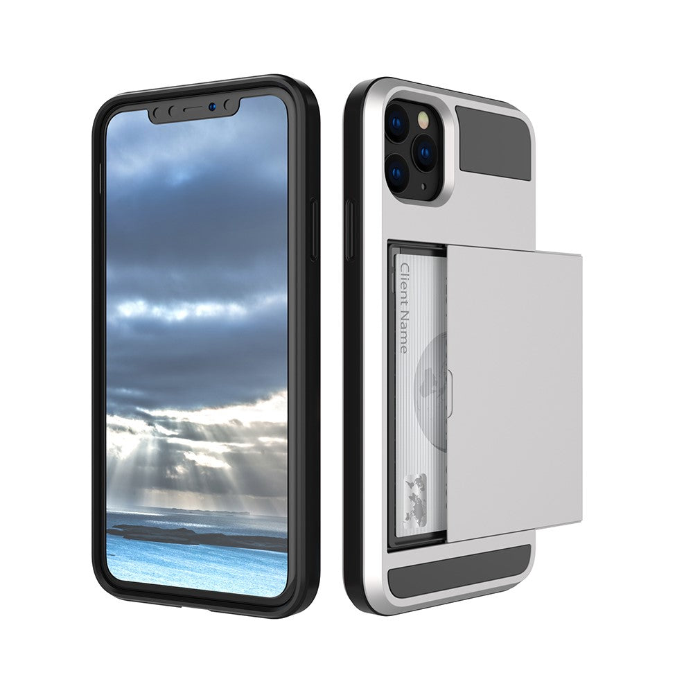 For iPhone 11 6.1 inch (2019) Slide Card Holder PC + TPU Hybrid Mobile Phone Casing