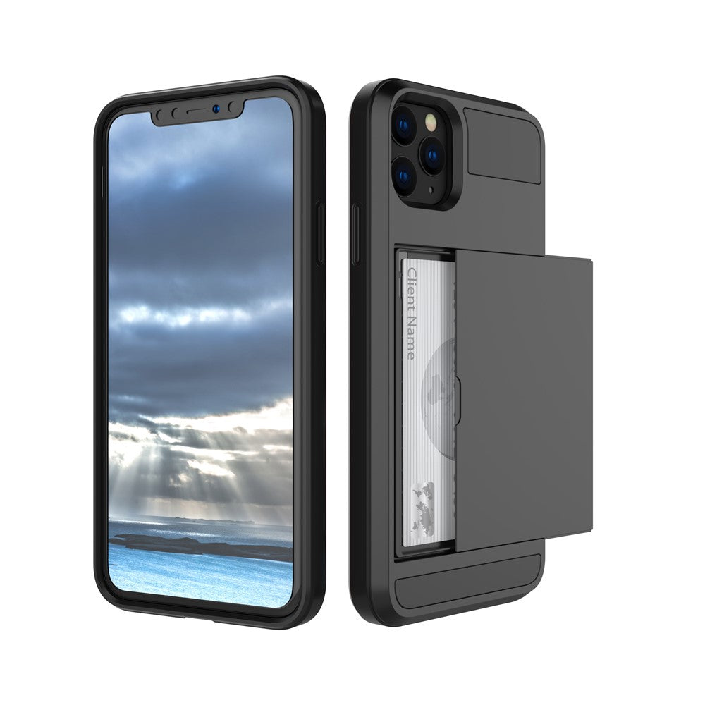 For iPhone 11 6.1 inch (2019) Slide Card Holder PC + TPU Hybrid Mobile Phone Casing