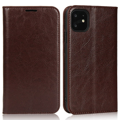 For iPhone 11 6.1 inch Crazy Horse Skin Genuine Leather Case Shockproof TPU Stand Wallet Flip Folio Cover