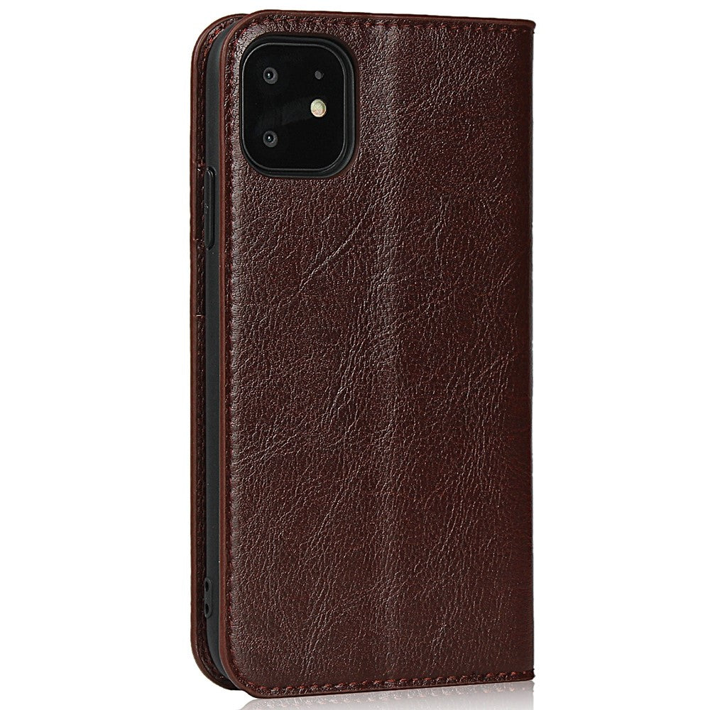 For iPhone 11 6.1 inch Crazy Horse Skin Genuine Leather Case Shockproof TPU Stand Wallet Flip Folio Cover