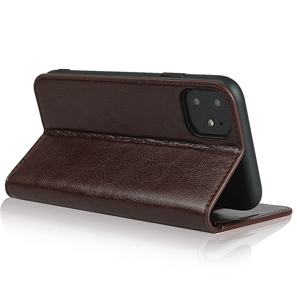 For iPhone 11 6.1 inch Crazy Horse Skin Genuine Leather Case Shockproof TPU Stand Wallet Flip Folio Cover
