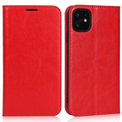 For iPhone 11 6.1 inch Crazy Horse Skin Genuine Leather Case Shockproof TPU Stand Wallet Flip Folio Cover