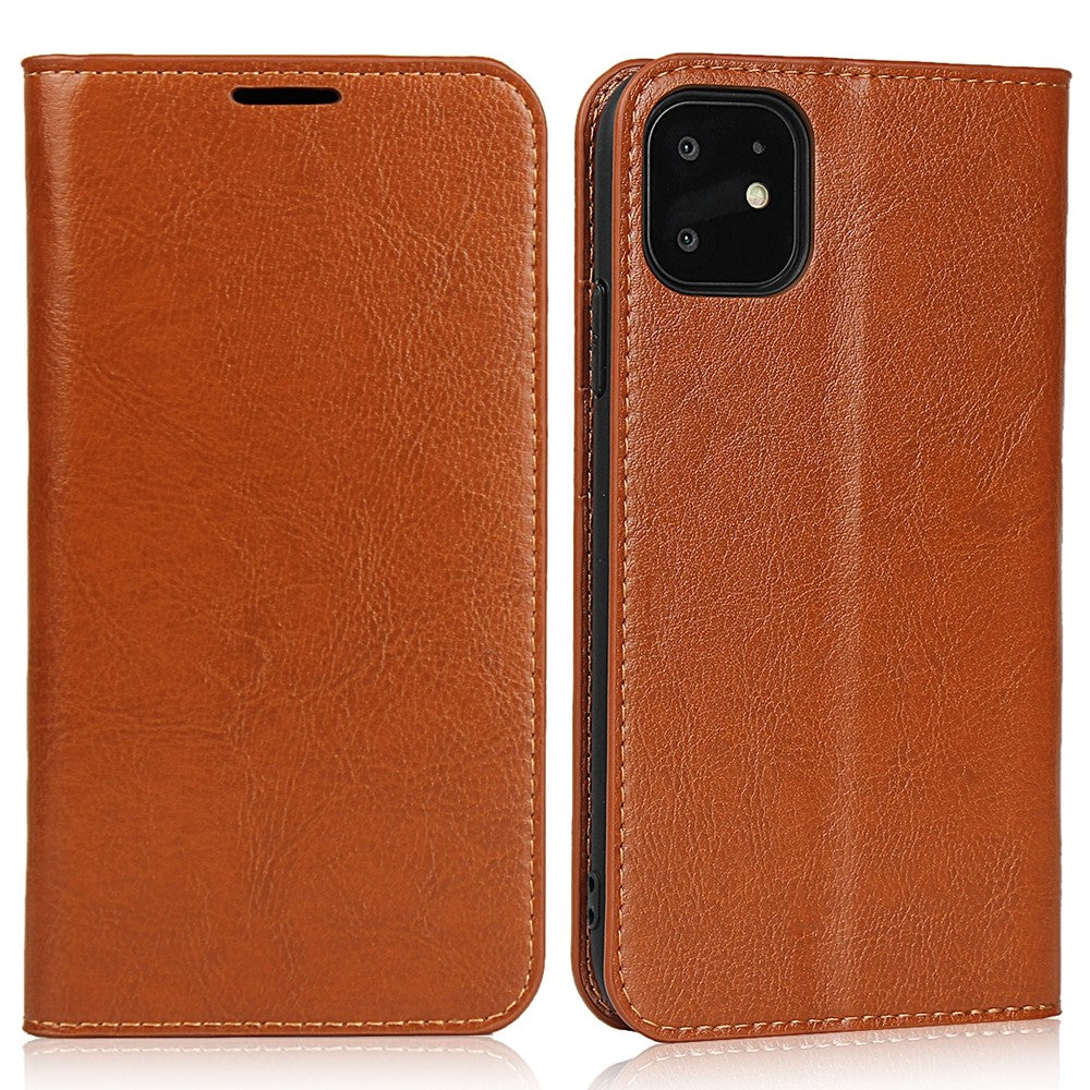 For iPhone 11 6.1 inch Crazy Horse Skin Genuine Leather Case Shockproof TPU Stand Wallet Flip Folio Cover