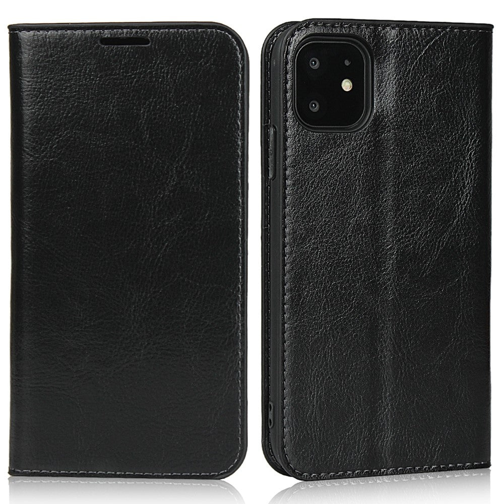 For iPhone 11 6.1 inch Crazy Horse Skin Genuine Leather Case Shockproof TPU Stand Wallet Flip Folio Cover