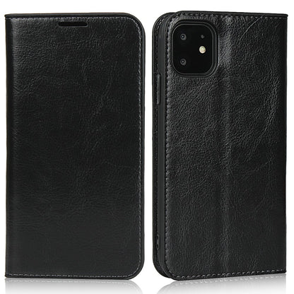 For iPhone 11 6.1 inch Crazy Horse Skin Genuine Leather Case Shockproof TPU Stand Wallet Flip Folio Cover
