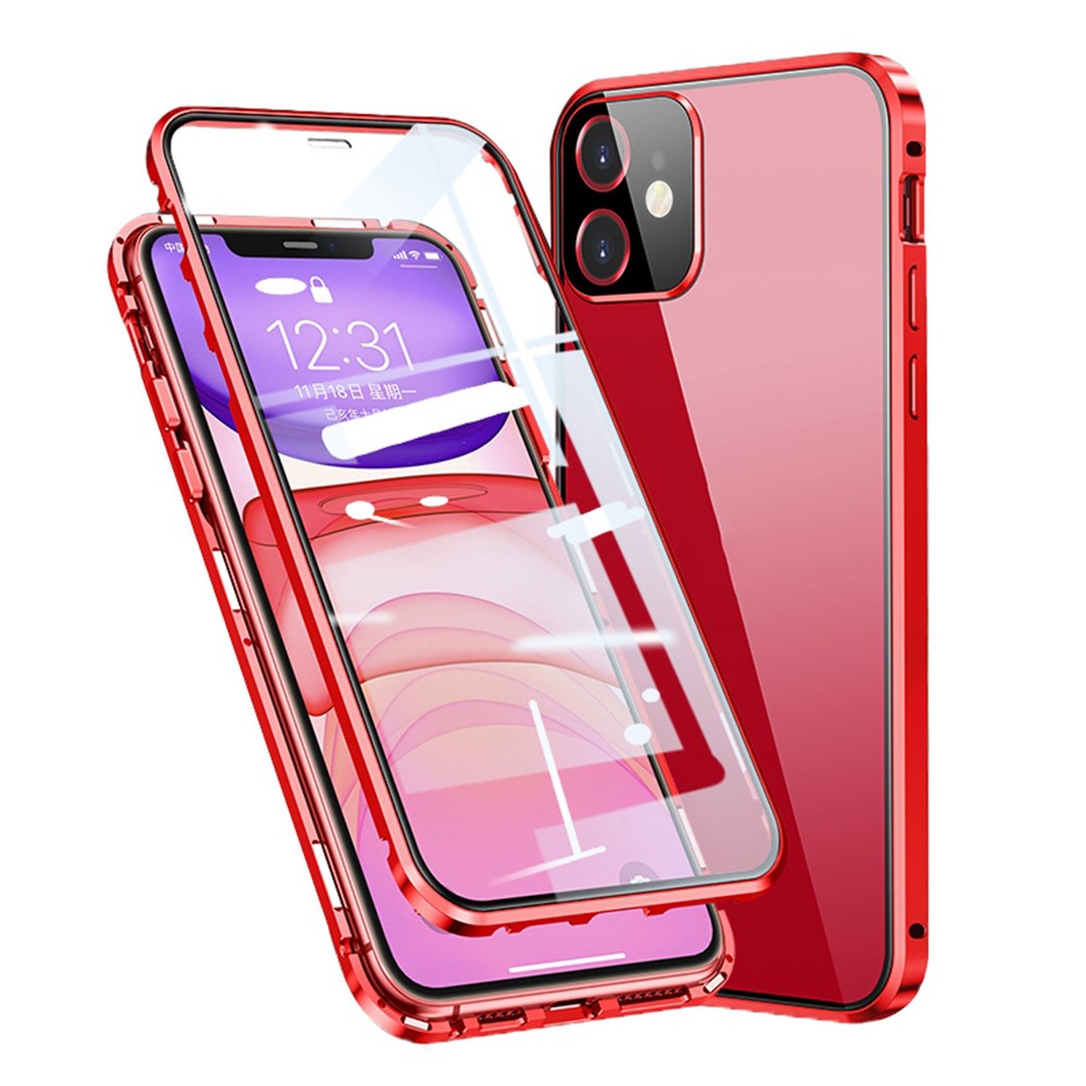 Muti-Color Anti-Scratch Magnetic Installation Metal Frame + Tempered Glass Full Covering Phone Cover for iPhone 11 6.1 inch