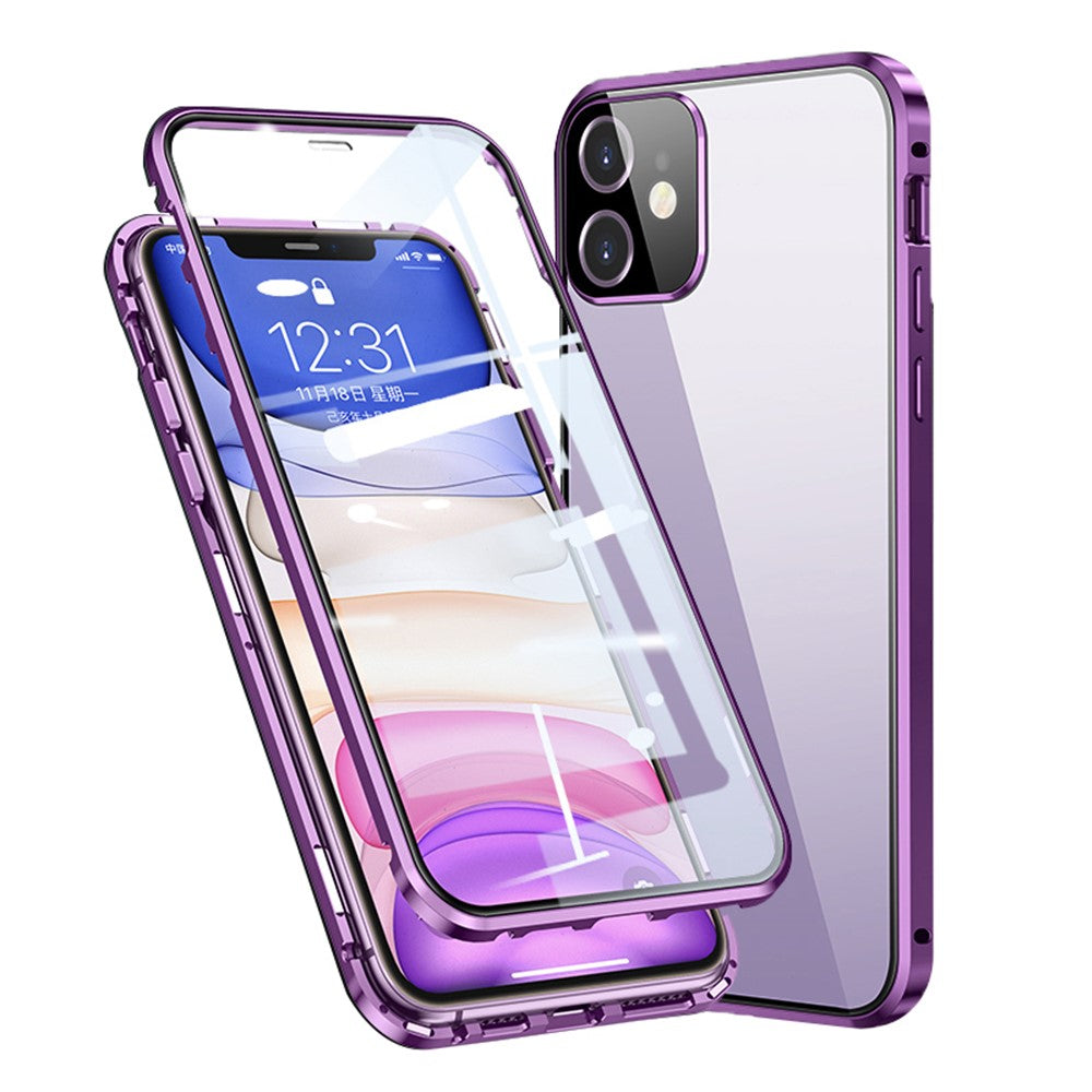 Muti-Color Anti-Scratch Magnetic Installation Metal Frame + Tempered Glass Full Covering Phone Cover for iPhone 11 6.1 inch