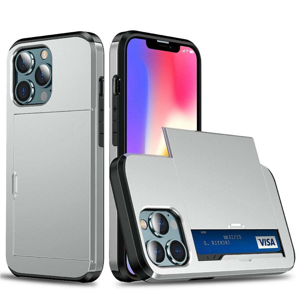 Slide Card Holder Anti-drop protective PC + TPU Hybrid Back Phone Case for iPhone 13 mini 5.4 inch