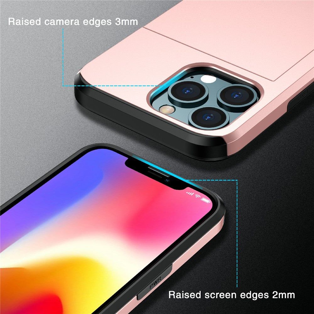 Slide Card Holder Anti-drop protective PC + TPU Hybrid Back Phone Case for iPhone 13 mini 5.4 inch