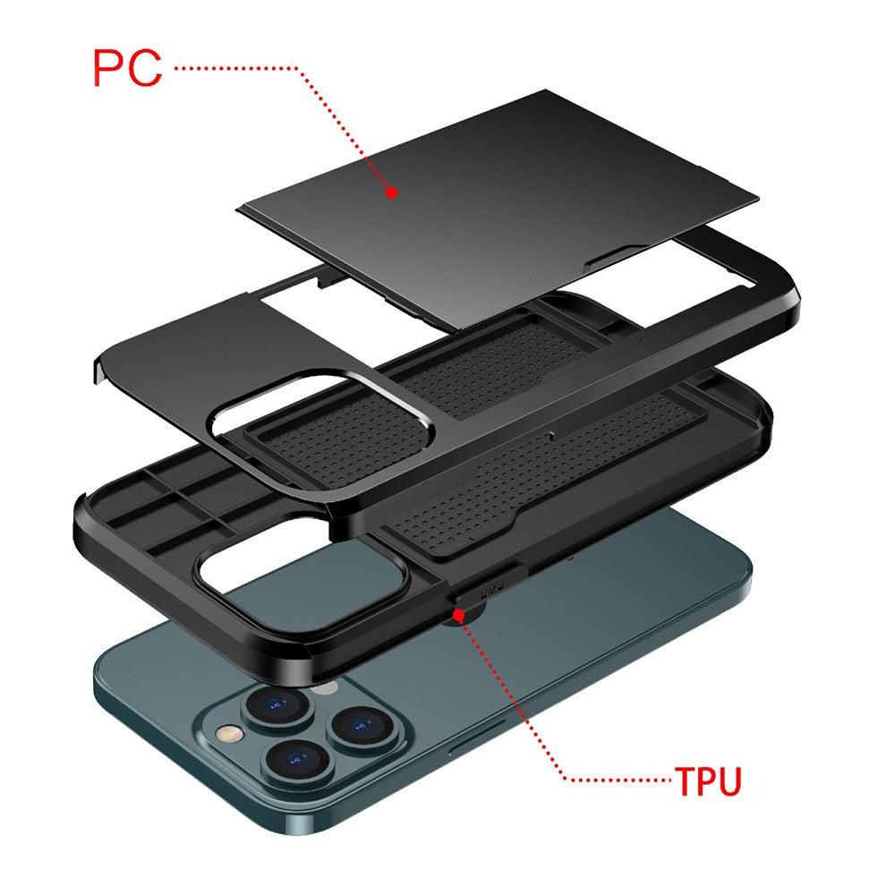 Slide Card Holder Anti-drop protective PC + TPU Hybrid Back Phone Case for iPhone 13 mini 5.4 inch