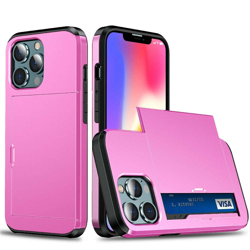 Slide Card Holder Anti-drop protective PC + TPU Hybrid Back Phone Case for iPhone 13 mini 5.4 inch