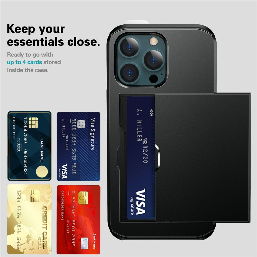 Good Protective Scratch-proof Slide Card Holder PC + TPU Hybrid Back Phone Case for iPhone 13 6.1 inch