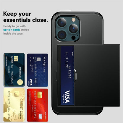 Good Protective Scratch-proof Slide Card Holder PC + TPU Hybrid Back Phone Case for iPhone 13 6.1 inch
