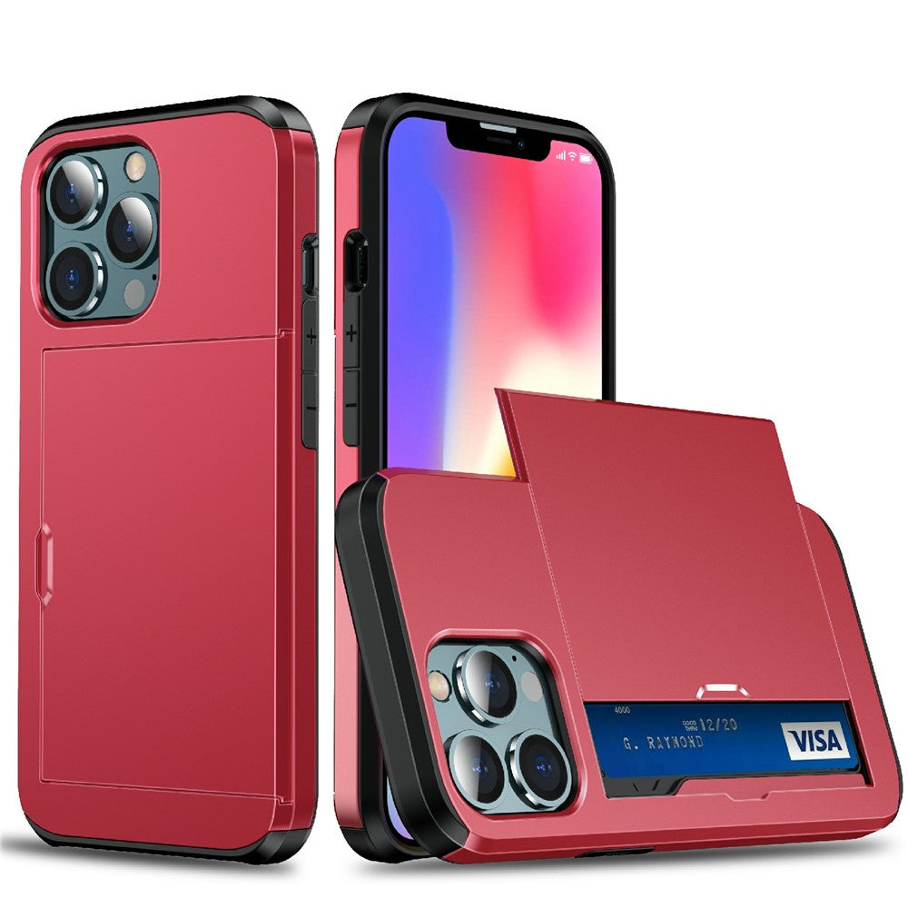 Good Protective Scratch-proof Slide Card Holder PC + TPU Hybrid Back Phone Case for iPhone 13 6.1 inch