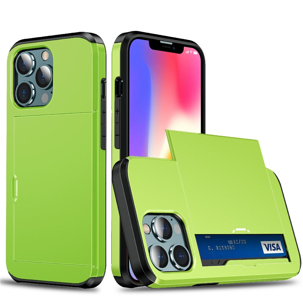 Good Protective Scratch-proof Slide Card Holder PC + TPU Hybrid Back Phone Case for iPhone 13 6.1 inch