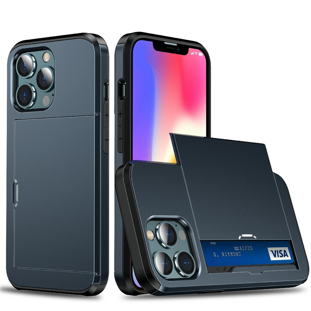 Good Protective Scratch-proof Slide Card Holder PC + TPU Hybrid Back Phone Case for iPhone 13 6.1 inch