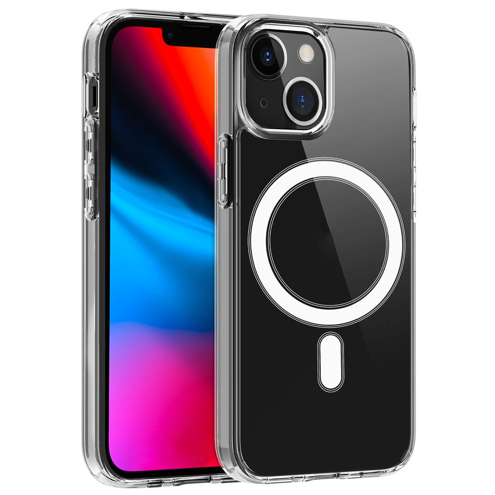 Plastic and Soft TPU Magnetic Case Simple Crystal Transparent Shockproof Cover for iPhone 13 6.1 inch