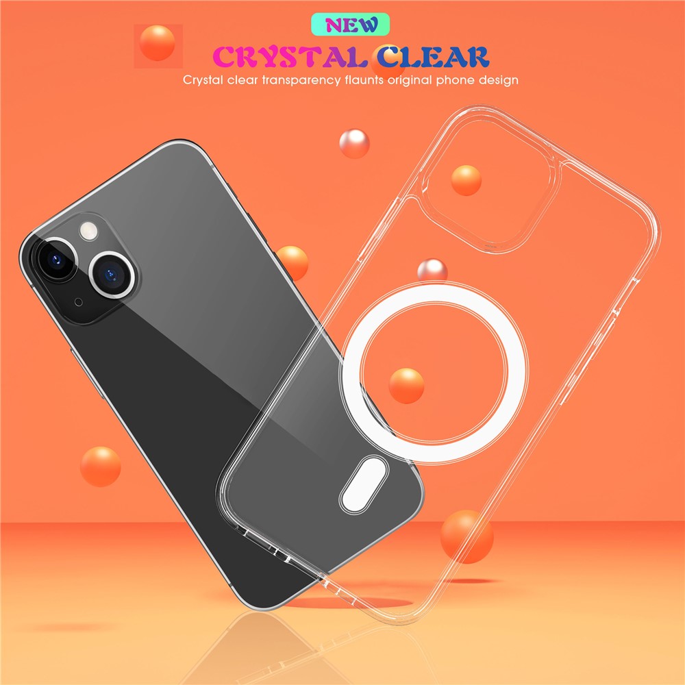 Plastic and Soft TPU Magnetic Case Simple Crystal Transparent Shockproof Cover for iPhone 13 6.1 inch