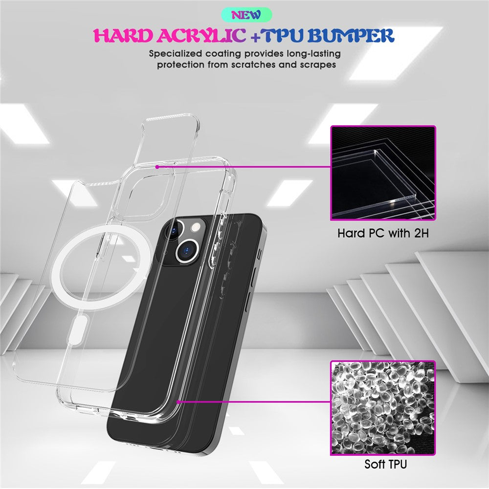 Plastic and Soft TPU Magnetic Case Simple Crystal Transparent Shockproof Cover for iPhone 13 6.1 inch
