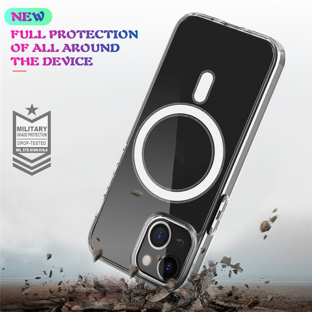 Plastic and Soft TPU Magnetic Case Simple Crystal Transparent Shockproof Cover for iPhone 13 6.1 inch