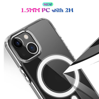 Plastic and Soft TPU Magnetic Case Simple Crystal Transparent Shockproof Cover for iPhone 13 6.1 inch