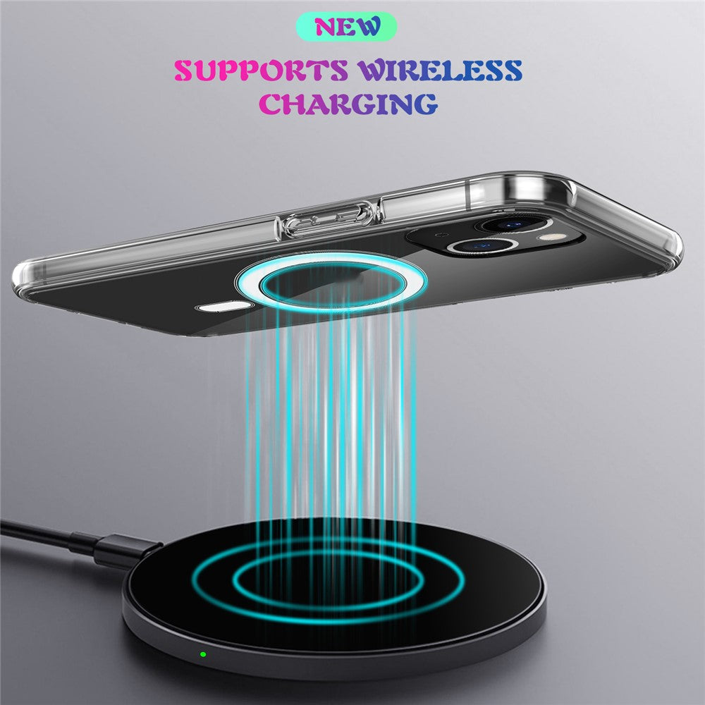 Plastic and Soft TPU Magnetic Case Simple Crystal Transparent Shockproof Cover for iPhone 13 6.1 inch