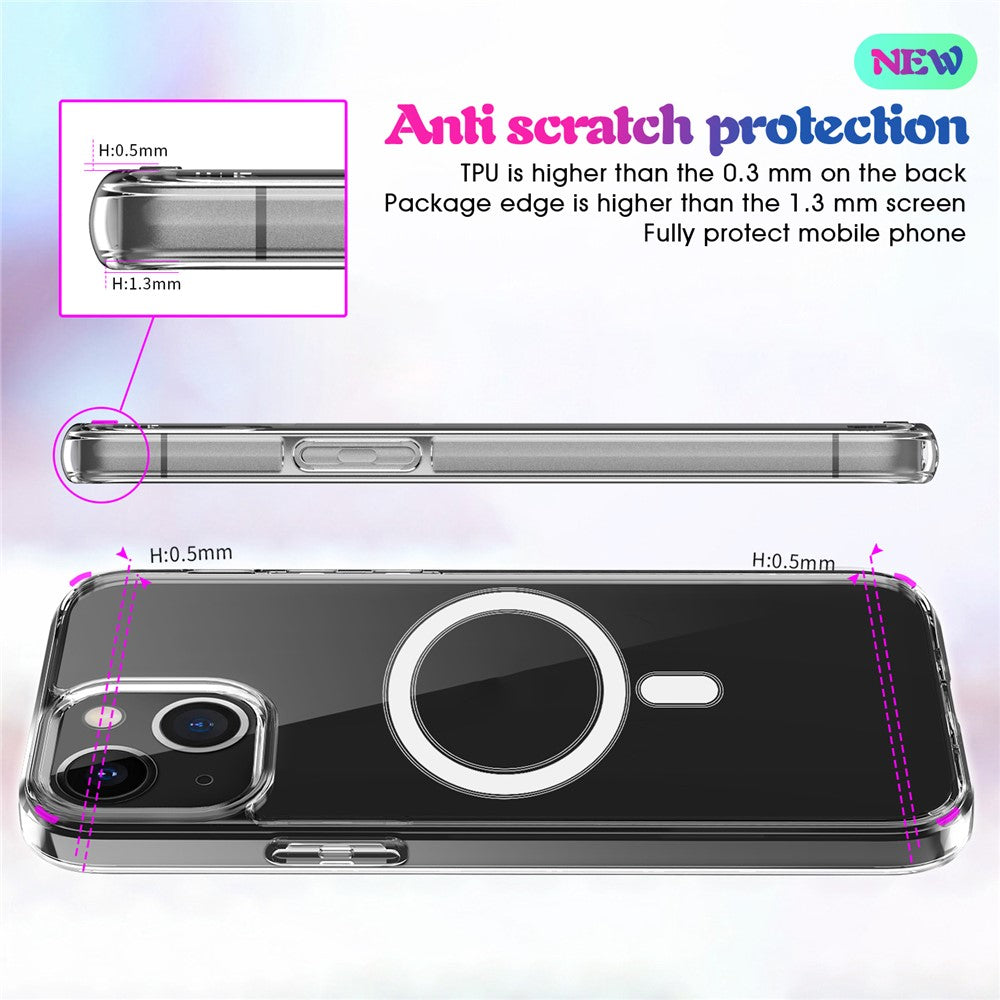 Plastic and Soft TPU Magnetic Case Simple Crystal Transparent Shockproof Cover for iPhone 13 6.1 inch