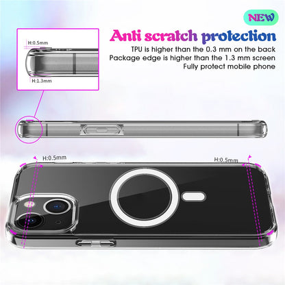 Plastic and Soft TPU Magnetic Case Simple Crystal Transparent Shockproof Cover for iPhone 13 6.1 inch