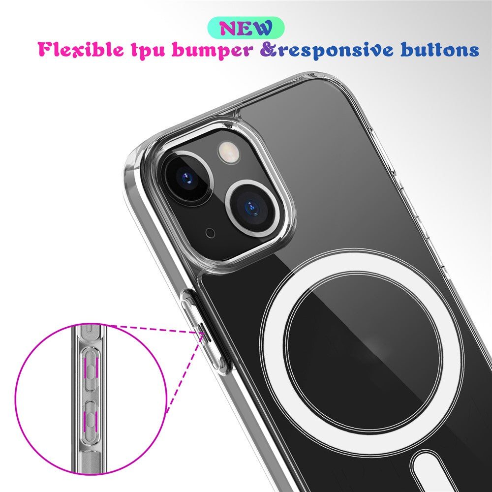 Plastic and Soft TPU Magnetic Case Simple Crystal Transparent Shockproof Cover for iPhone 13 6.1 inch