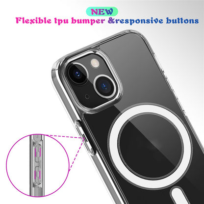 Plastic and Soft TPU Magnetic Case Simple Crystal Transparent Shockproof Cover for iPhone 13 6.1 inch