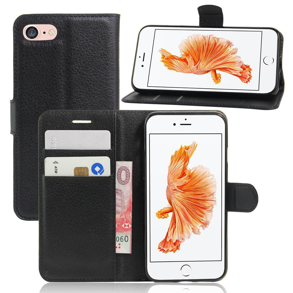 Litchi Grain Leather Wallet Case Flip Folio Stand Protective Cover for iPhone SE 2nd Gen (2020)/SE (2022)/8/7 4.7 inch