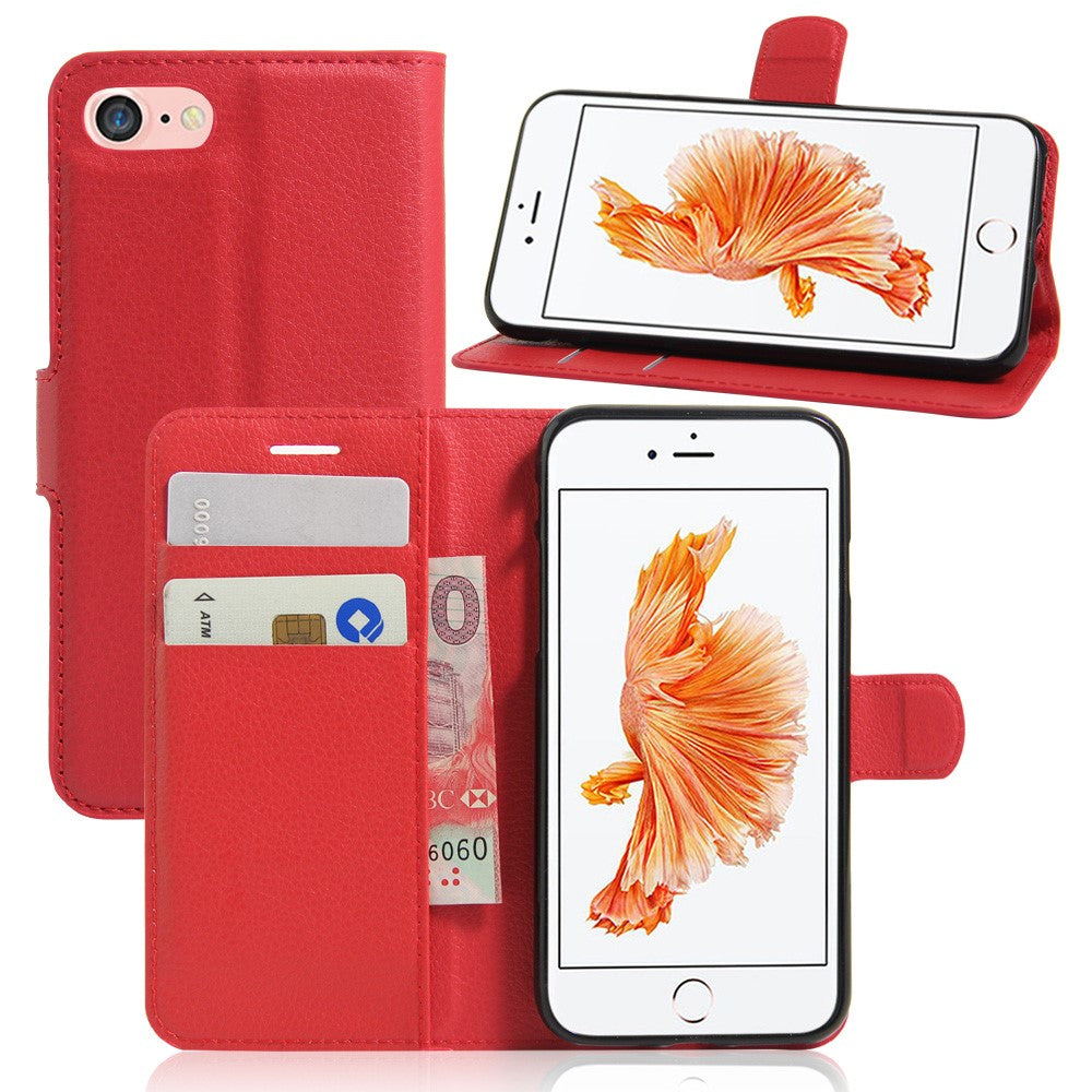 Litchi Grain Leather Wallet Case Flip Folio Stand Protective Cover for iPhone SE 2nd Gen (2020)/SE (2022)/8/7 4.7 inch