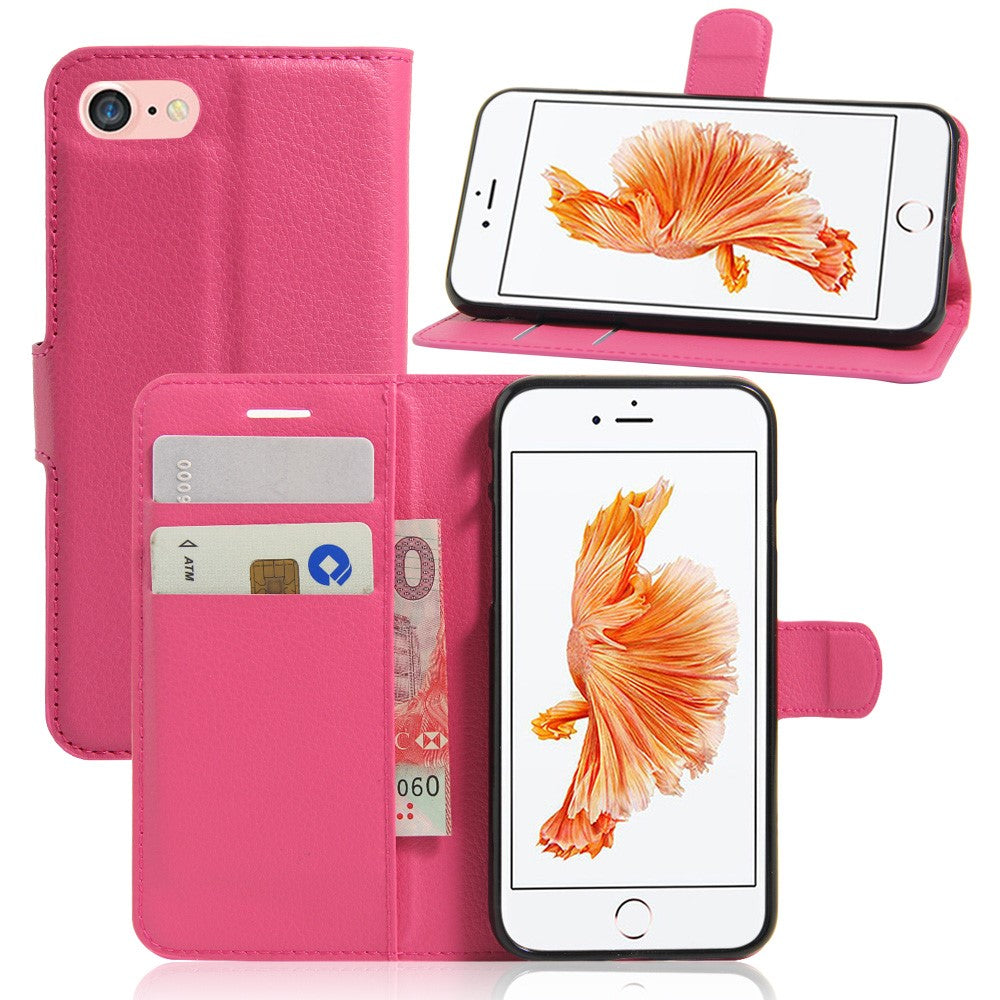 Litchi Grain Leather Wallet Case Flip Folio Stand Protective Cover for iPhone SE 2nd Gen (2020)/SE (2022)/8/7 4.7 inch