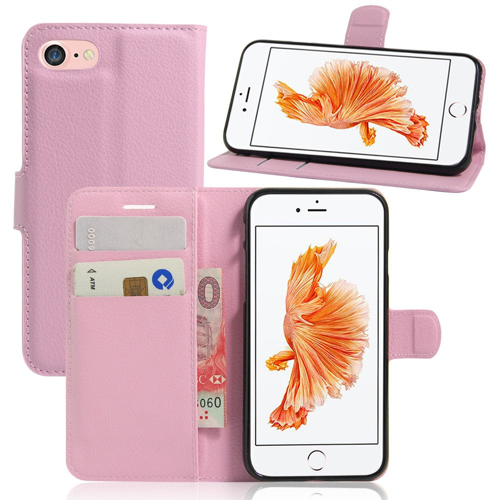 Litchi Grain Leather Wallet Case Flip Folio Stand Protective Cover for iPhone SE 2nd Gen (2020)/SE (2022)/8/7 4.7 inch