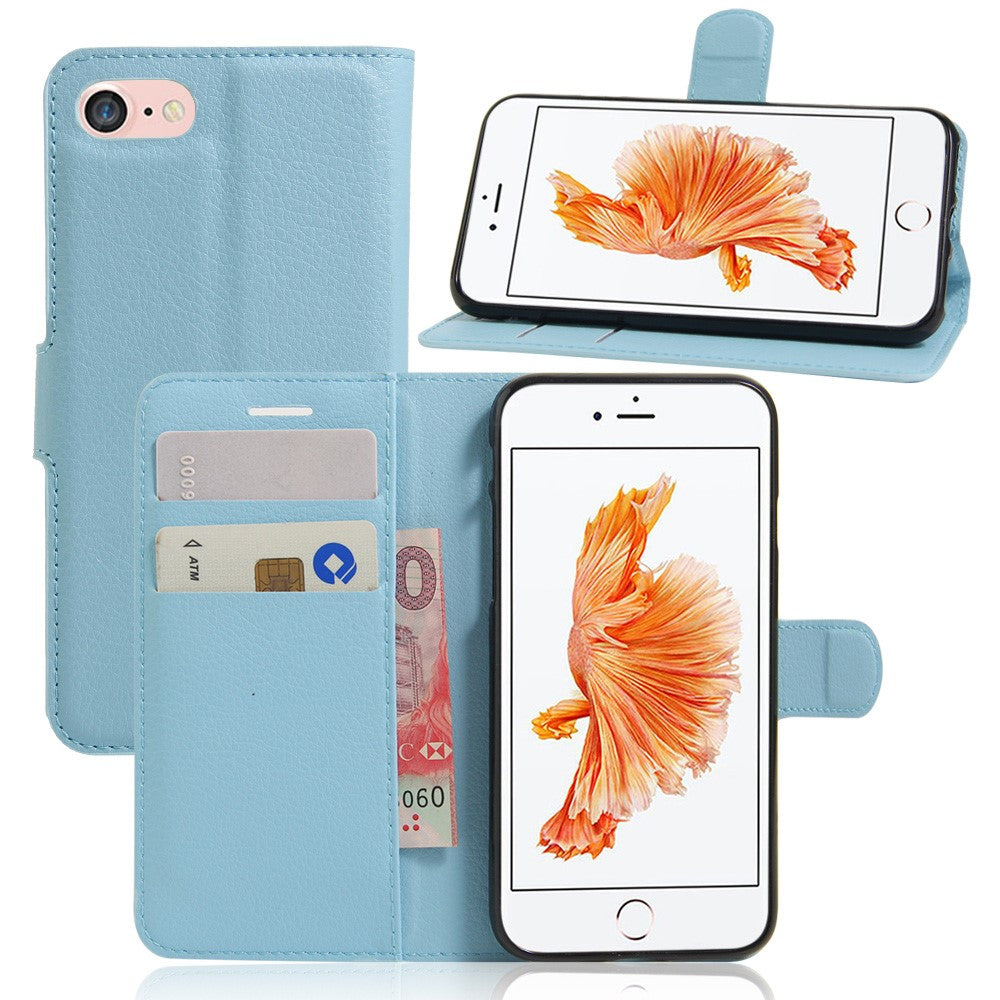 Litchi Grain Leather Wallet Case Flip Folio Stand Protective Cover for iPhone SE 2nd Gen (2020)/SE (2022)/8/7 4.7 inch