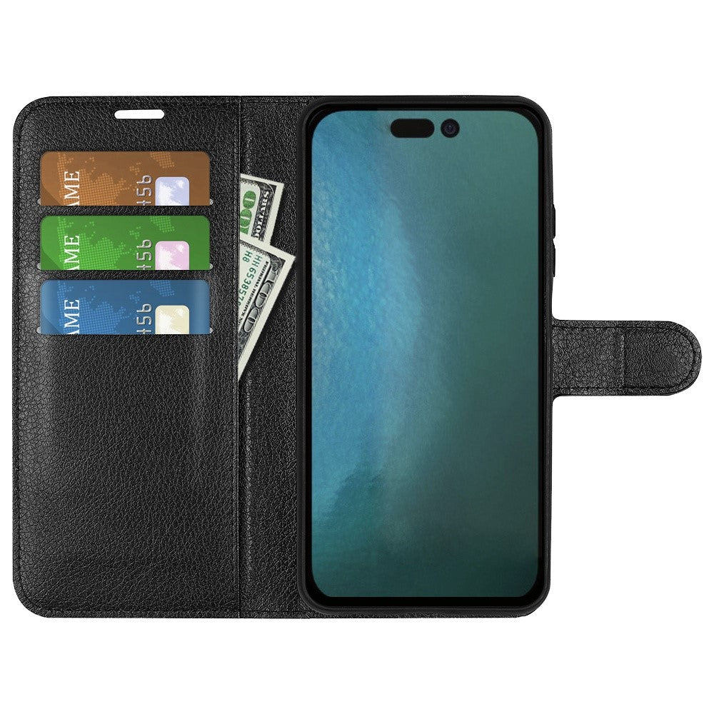 For iPhone 14 6.1 inch PU Leather Wallet Phone Case Litchi Texture Stand All-inclusive Protection Shell