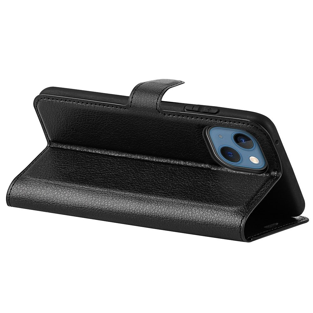 For iPhone 14 6.1 inch PU Leather Wallet Phone Case Litchi Texture Stand All-inclusive Protection Shell