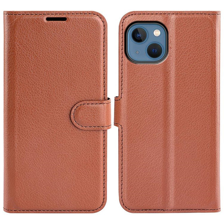 For iPhone 14 6.1 inch PU Leather Wallet Phone Case Litchi Texture Stand All-inclusive Protection Shell