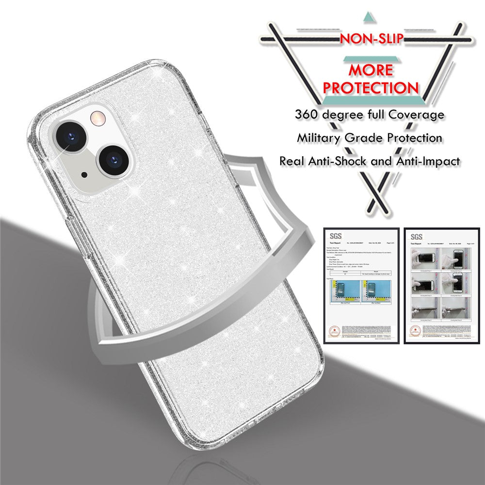 Shiny Glittery Powder Phone Case for iPhone 14 6.1 inch, Shockproof Soft TPU + Hard PC Protective Cover