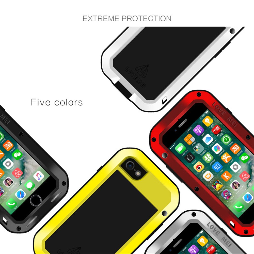 LOVE MEI Shockproof Metal+Silicone Phone Case with Temepered Glass Film for iPhone SE (2020) / SE (2022) / 8 / 7 4.7 inch