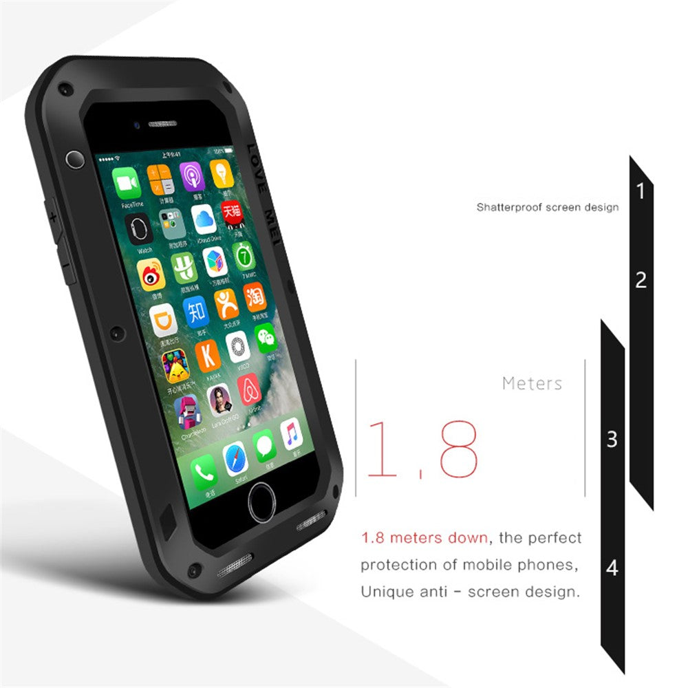 LOVE MEI Shockproof Metal+Silicone Phone Case with Temepered Glass Film for iPhone SE (2020) / SE (2022) / 8 / 7 4.7 inch