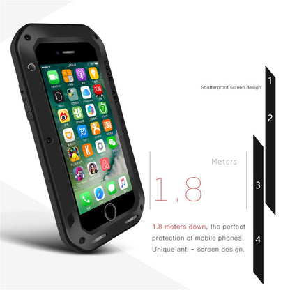 LOVE MEI Shockproof Metal+Silicone Phone Case with Temepered Glass Film for iPhone SE (2020) / SE (2022) / 8 / 7 4.7 inch