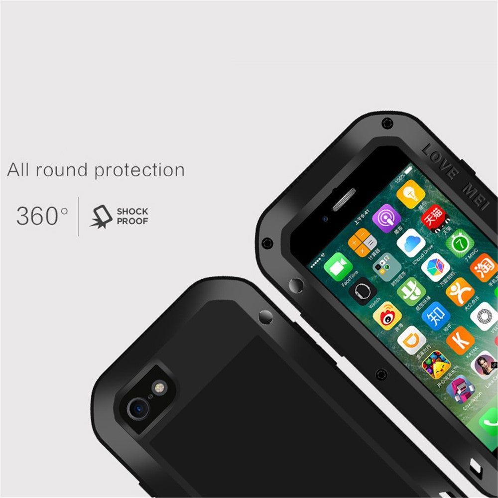 LOVE MEI Shockproof Metal+Silicone Phone Case with Temepered Glass Film for iPhone SE (2020) / SE (2022) / 8 / 7 4.7 inch