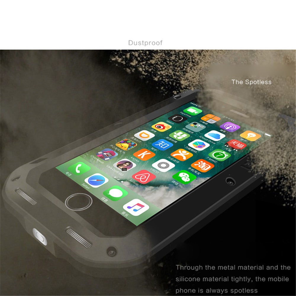 LOVE MEI Shockproof Metal+Silicone Phone Case with Temepered Glass Film for iPhone SE (2020) / SE (2022) / 8 / 7 4.7 inch
