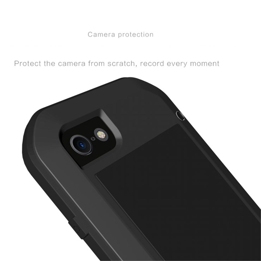 LOVE MEI Shockproof Metal+Silicone Phone Case with Temepered Glass Film for iPhone SE (2020) / SE (2022) / 8 / 7 4.7 inch
