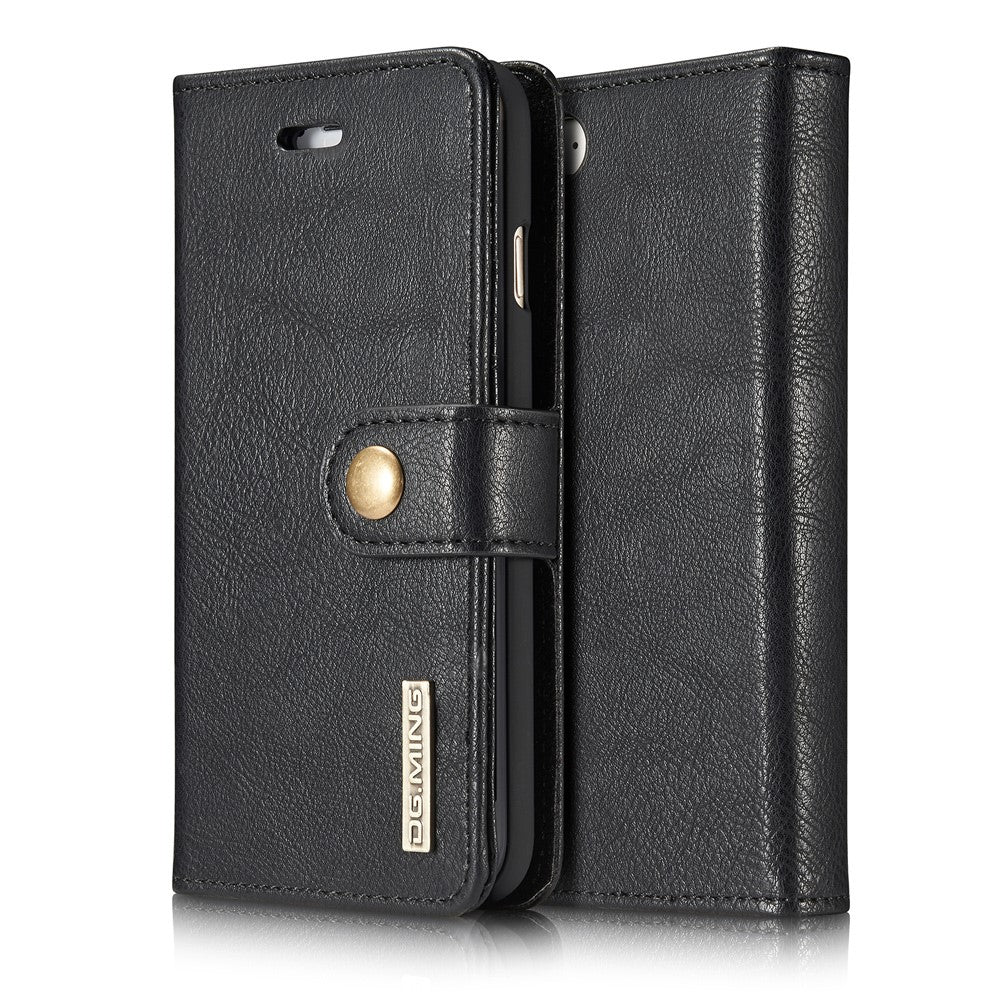 DG.MING Split Leather Wallet Cover with Detachable PC Back Shell for iPhone SE (2020) / SE (2022) / 8 / 7