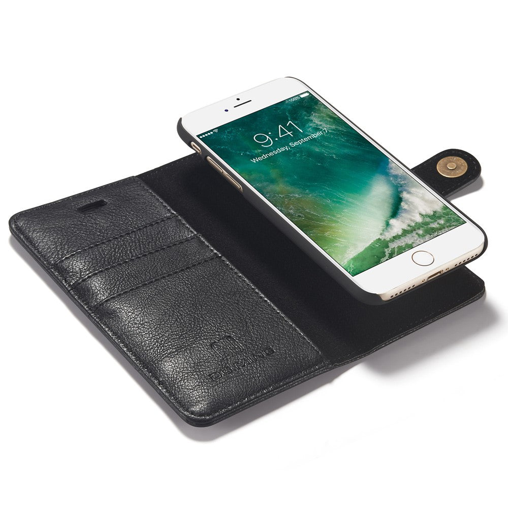 DG.MING Split Leather Wallet Cover with Detachable PC Back Shell for iPhone SE (2020) / SE (2022) / 8 / 7