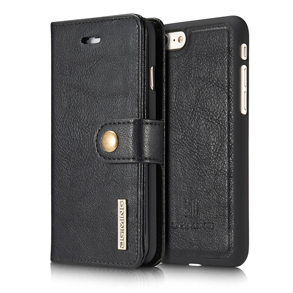 DG.MING Split Leather Wallet Cover with Detachable PC Back Shell for iPhone SE (2020) / SE (2022) / 8 / 7